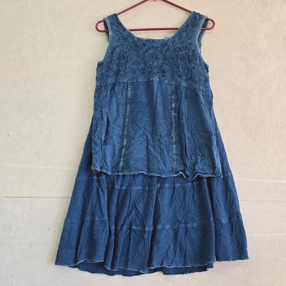 Studio West Apparel Blue Rayon Embroidered Top M Tiered Maxi Skirt S 2 Piece Set
